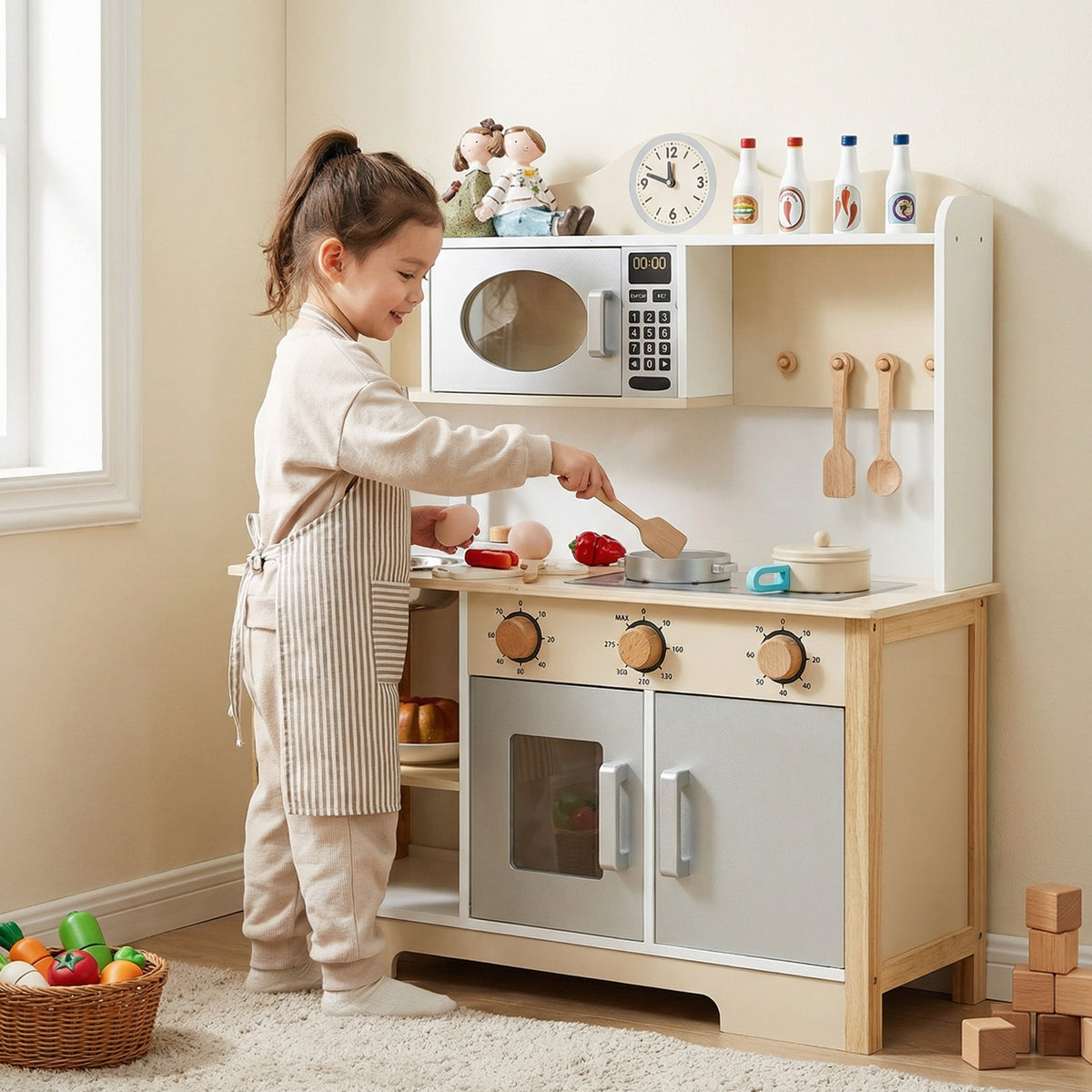 Wooden Play Kitchen with Oven and Sink