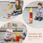 55-Piece Magnetic Tile Building Set with Car Base