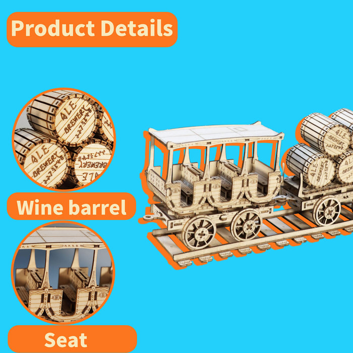 Wooden Barrel Wagon Construction Model Kit