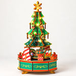 3D Wooden Puzzle Light-Up Christmas Tree Music Box Kit – DIY Rotating Holiday Decor