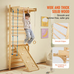 Wooden Wall Ladder with Slide and Hanging Rings
