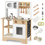 White and Natural Wooden Play Kitchen with Chalkboard