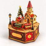 3D Wooden Puzzle Christmas Village Music Box - DIY Santa Sleigh Diorama