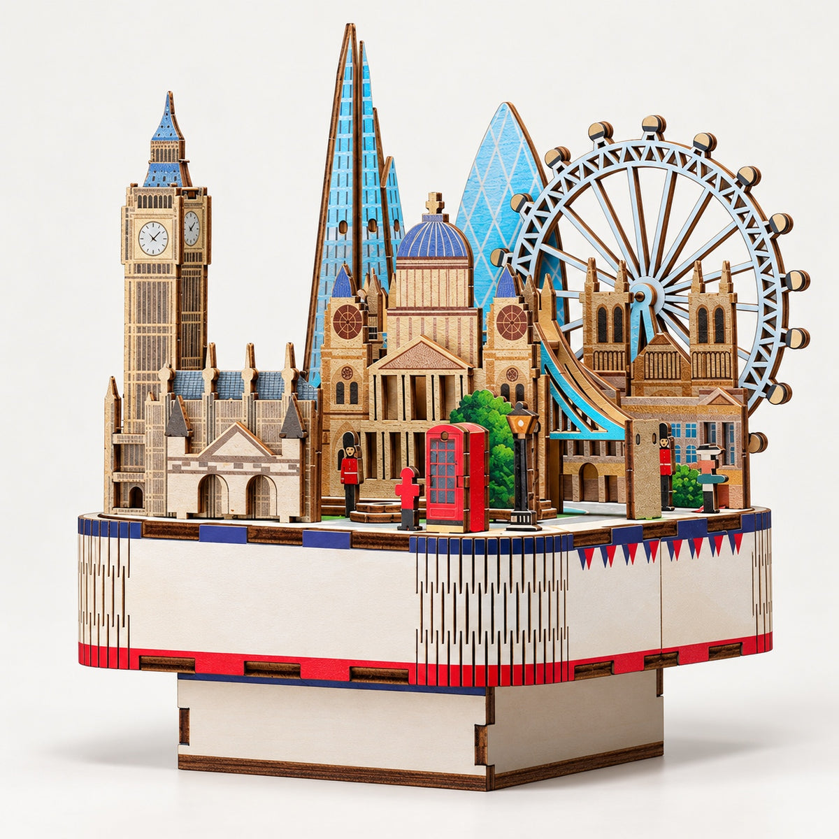 3D Wooden Puzzle London Walk Music Box Kit - DIY Wind-Up City Decor Gift