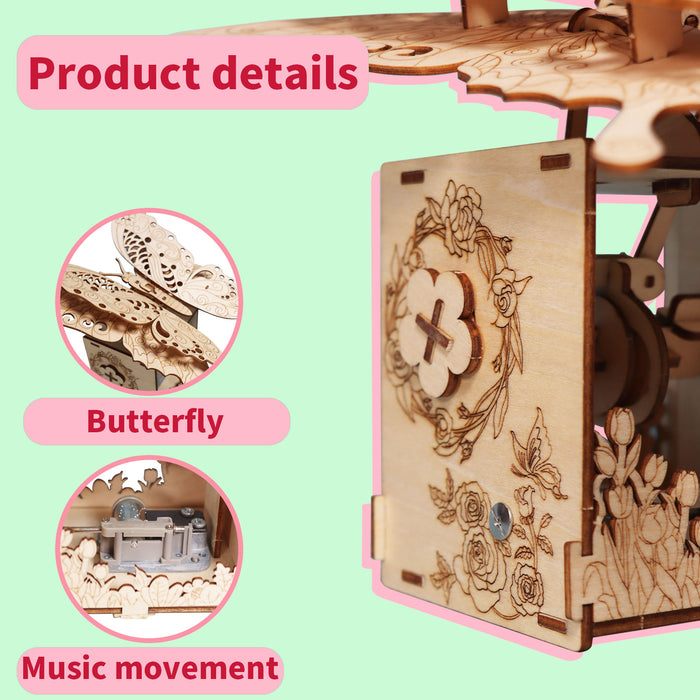 Wooden Butterfly Music Box Model Kit