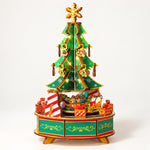 3D Wooden Puzzle Light-Up Christmas Tree Music Box Kit – DIY Rotating Holiday Decor