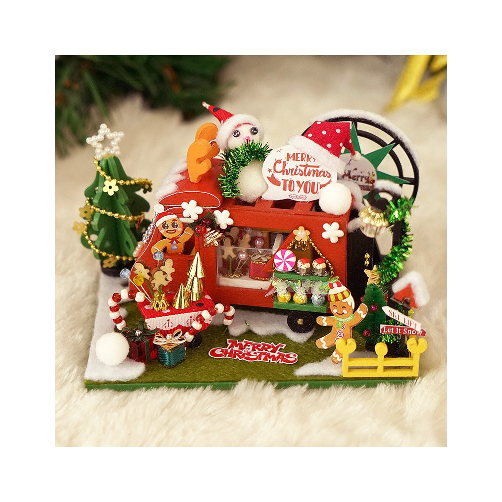 DIY Book Nook Kit – Christmas Car House | LED Holiday Miniature Scene