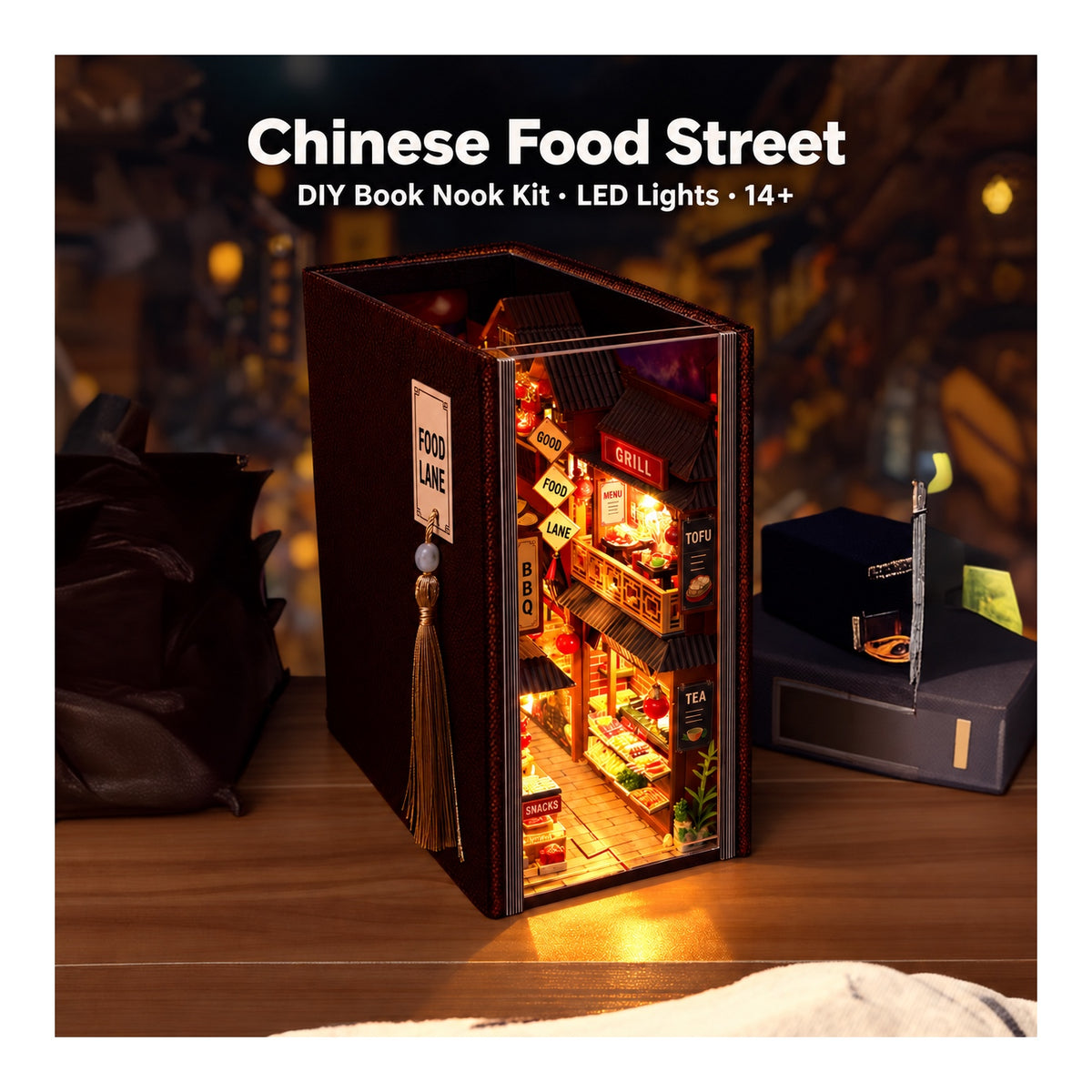 DIY Book Nook Kit – Chinese Food Street | LED Night-Market Scene