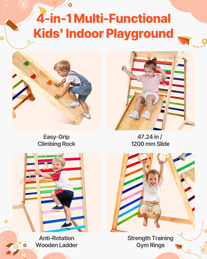 Wooden Climbing Frame with Slide and Rings