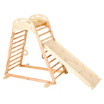 Wooden Triangle Playground with Slide and Climbing Panel