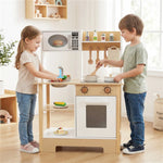 White and Natural Wooden Play Kitchen with Chalkboard