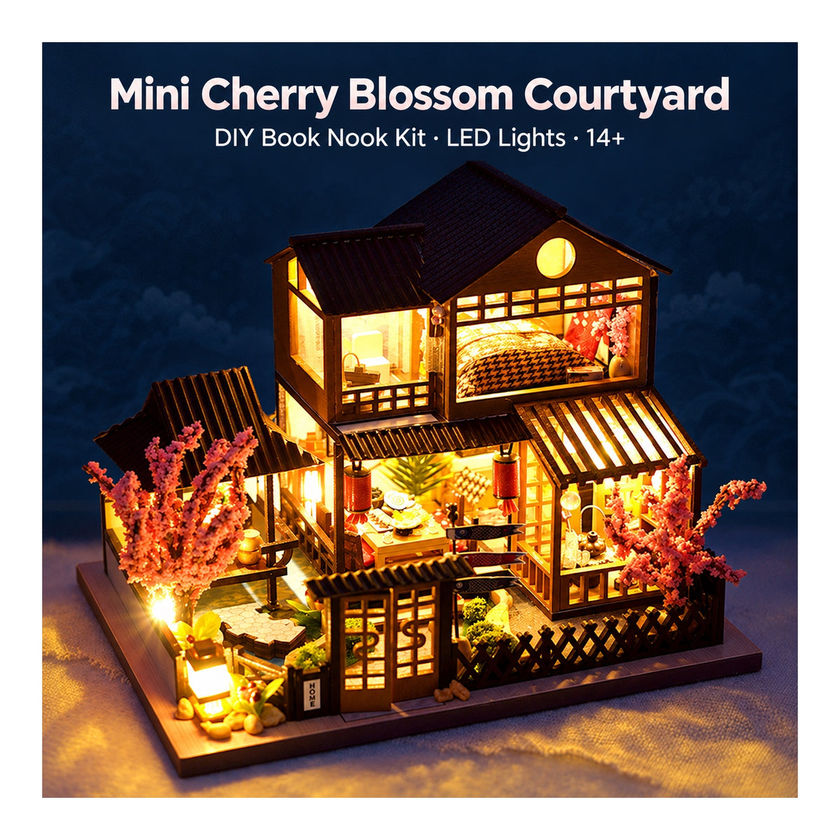 DIY Book Nook Kit – Mini Cherry Blossom Courtyard | LED Sakura Book Nook