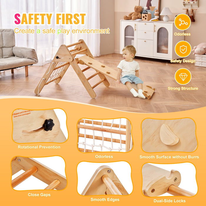 Foldable Wooden Triangle Climber with Ramp and Net