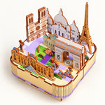 3D Wooden Puzzle Romantic Paris Music Box Kit - DIY Wind-Up City Decor