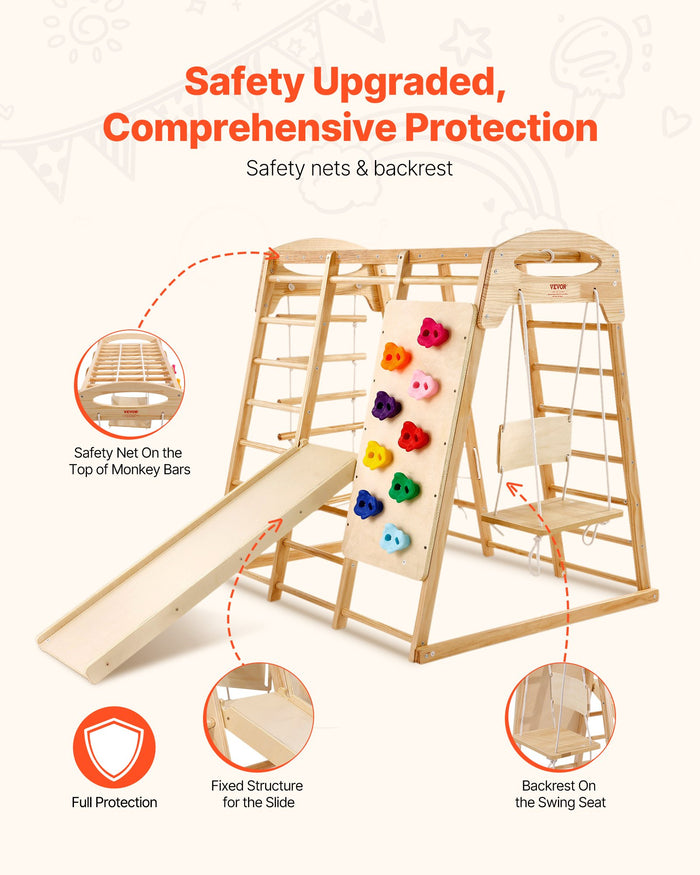 Compact Wooden Indoor Playground with Slide