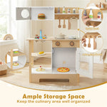 White and Natural Wooden Play Kitchen with Chalkboard