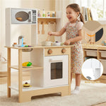 White and Natural Wooden Play Kitchen with Chalkboard