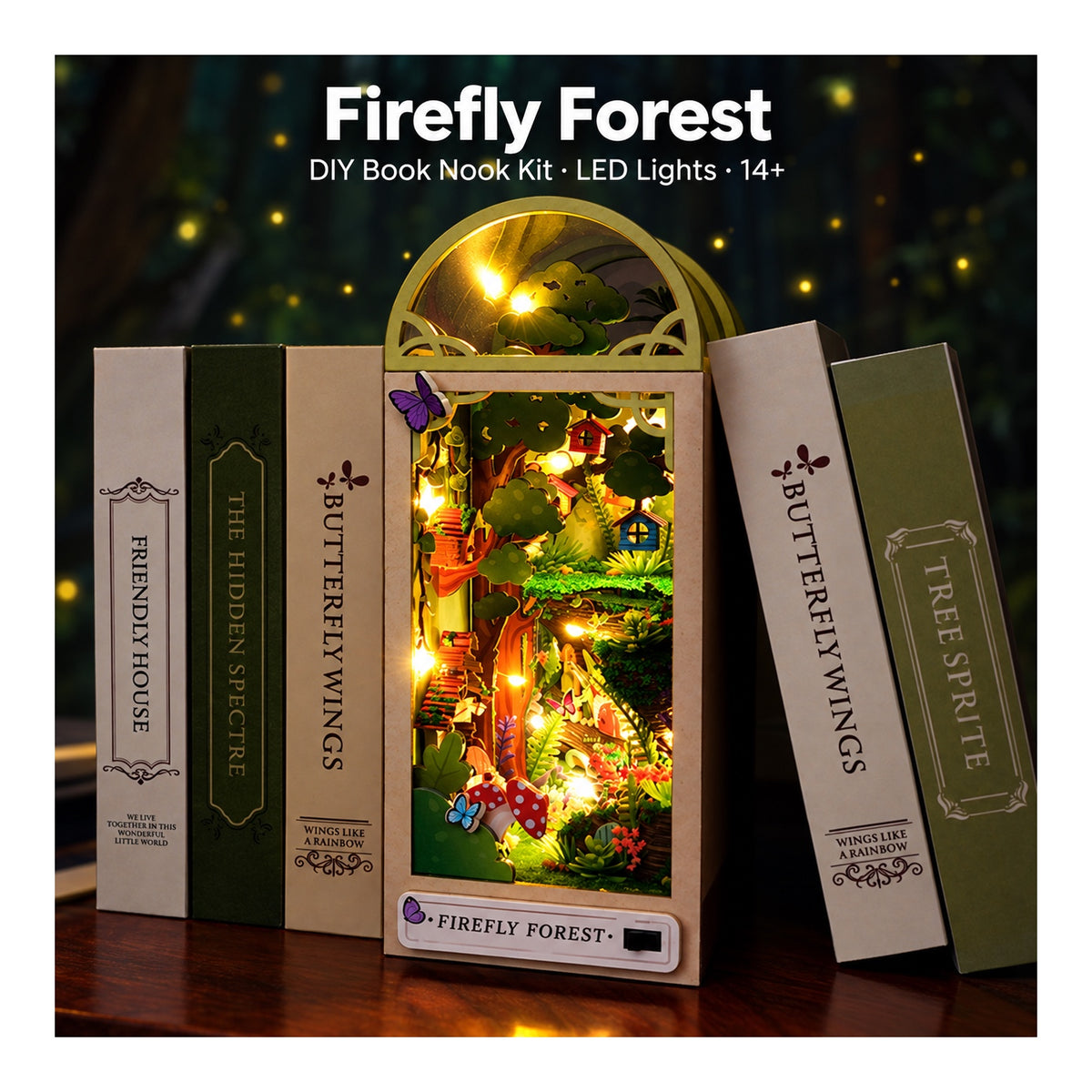 DIY Book Nook Kit – Firefly Forest | LED Wooden Book Nook Diorama