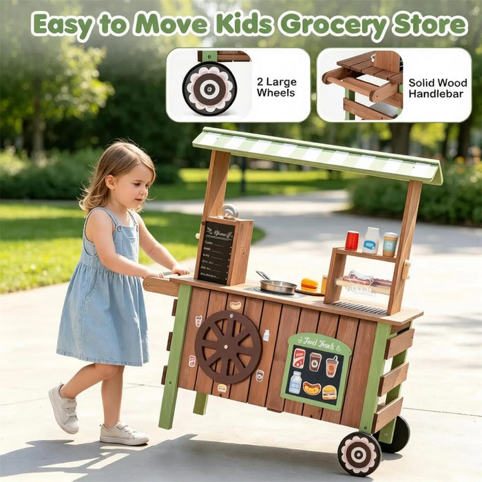 Wooden Pretend Grocery Cart and Food Stand