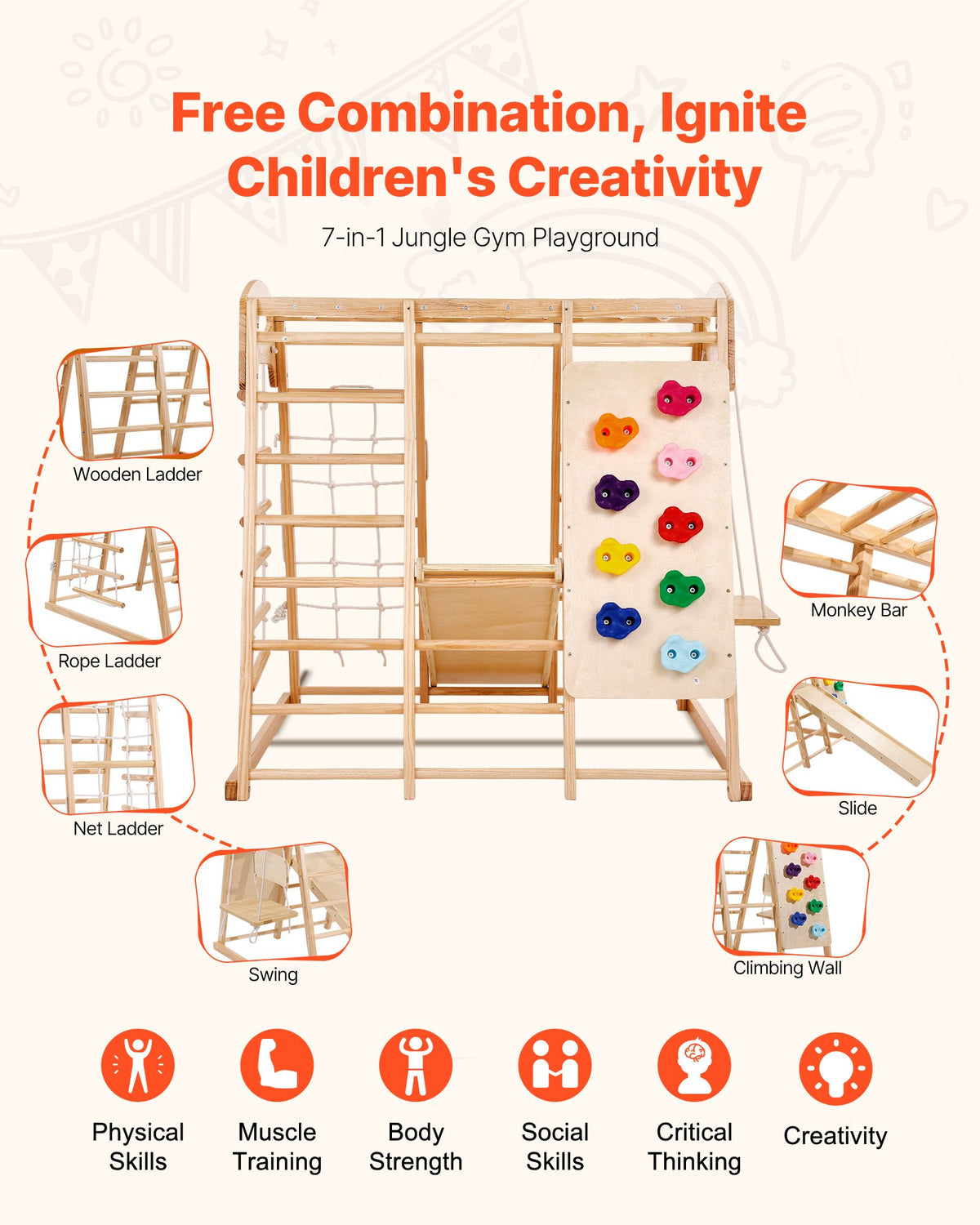 Compact Wooden Indoor Playground with Slide