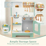 Green and White Wooden Play Kitchen with Chalkboard