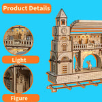 Wooden Railway Station Model with Lighting