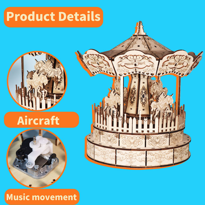 Wooden Carousel Music Box Model Kit
