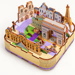 3D Wooden Puzzle Romantic Paris Music Box Kit - DIY Wind-Up City Decor