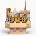 3D Wooden Puzzle Romantic Paris Music Box Kit - DIY Wind-Up City Decor
