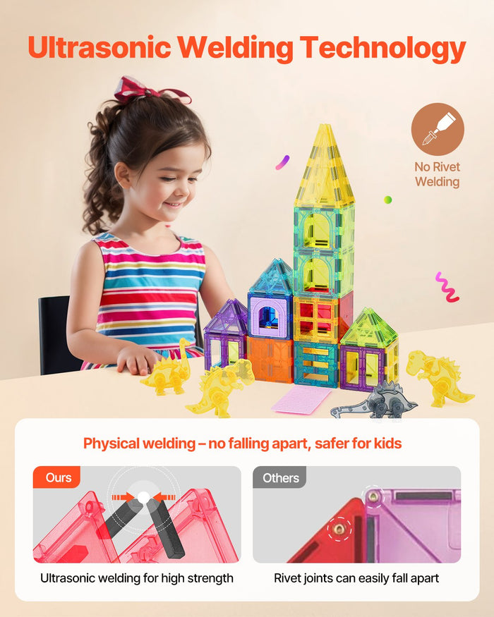 56-Piece Magnetic Tile Set with Dinosaur Figures