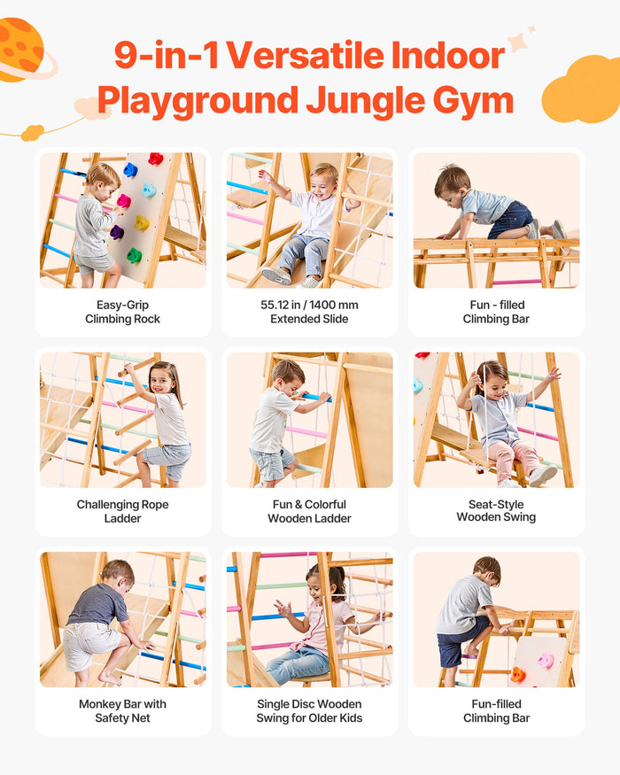 Wooden Indoor Playground with Slide and Swing