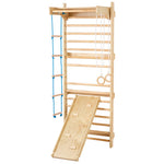 Wooden Wall Ladder with Slide and Hanging Rings