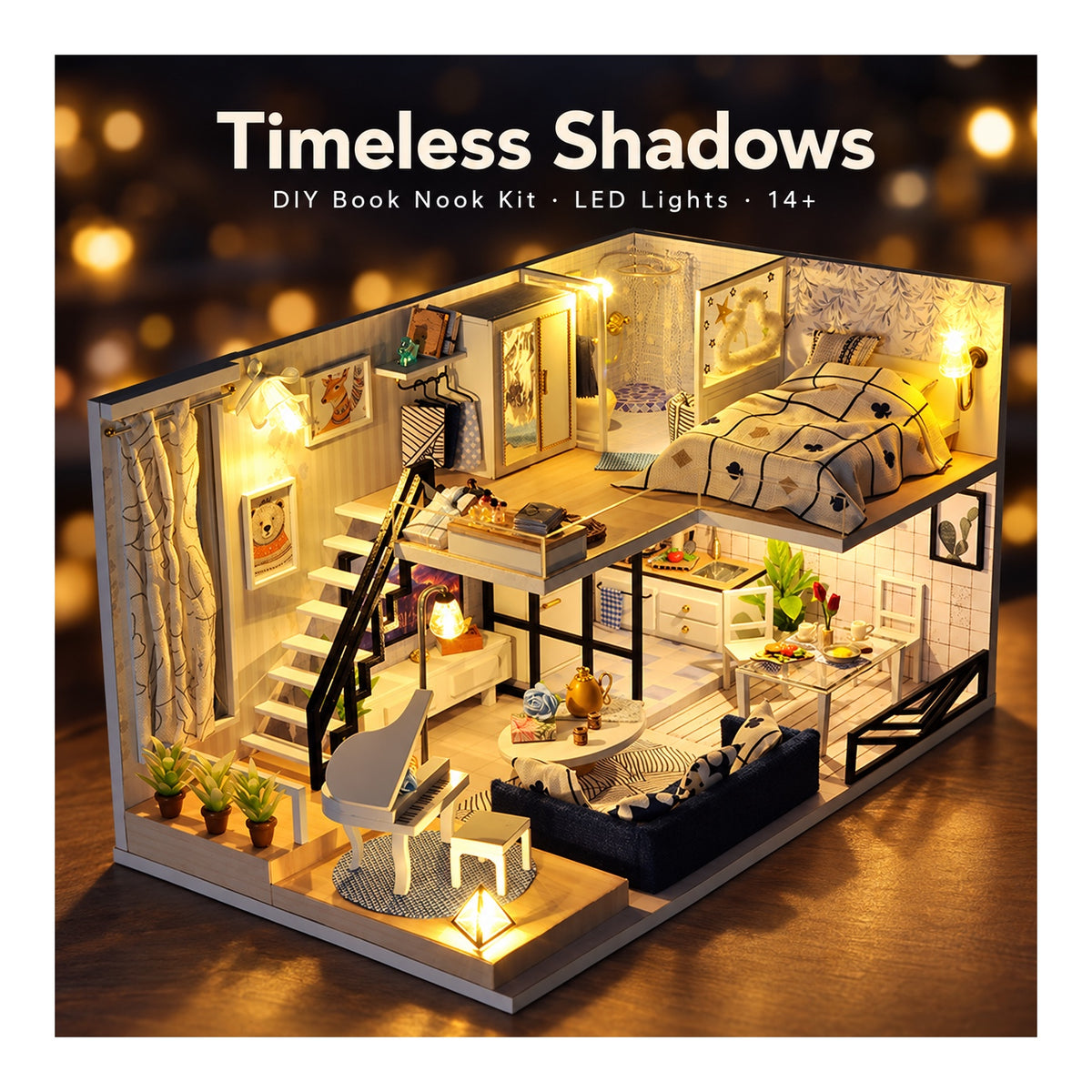 DIY Book Nook Kit – Timeless Shadows | Wooden Miniature Room with Light