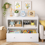 White Toy Storage Cabinet with Large Drawer