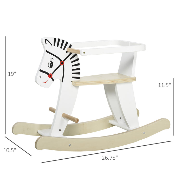 White Wooden Rocking Horse with Support Rail