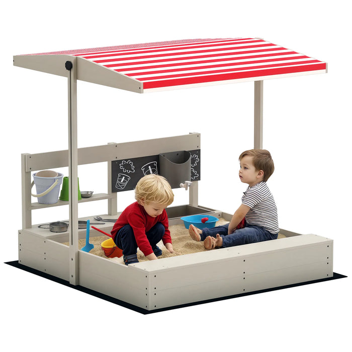 Wooden Sandbox with Canopy and Play Kitchen