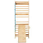 Wooden Wall Ladder with Slide and Hanging Rings