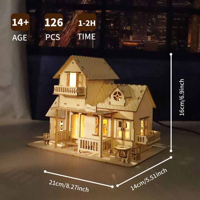 Miniature Wooden House Music Box Kit with Lights