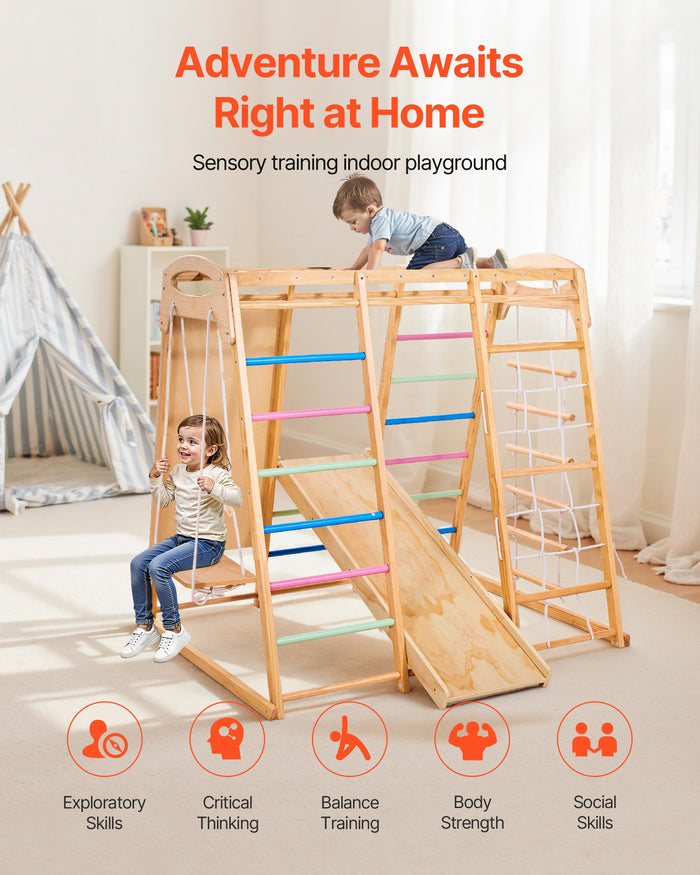 Wooden Indoor Play Frame with Swing and Slide
