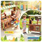 Wooden Pretend Grocery Cart and Food Stand