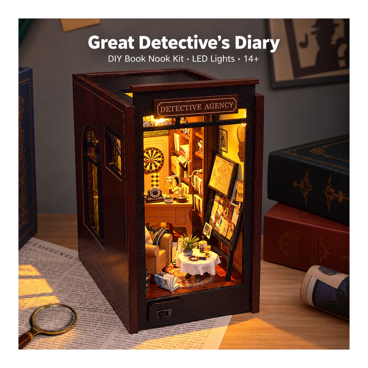 DIY Book Nook Kit – Great Detective's Diary | LED Mystery Study Diorama