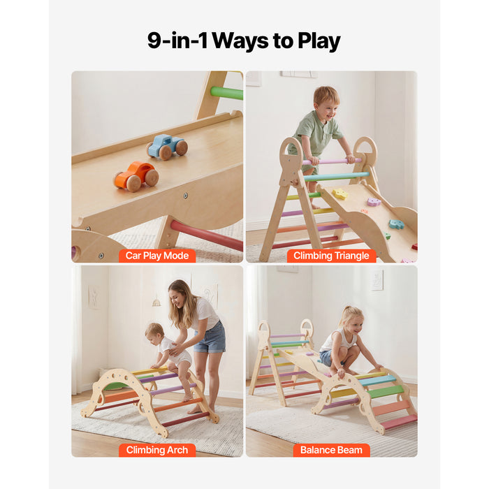 Pastel Wooden Climbing Set with Arch, Ramp and Cars