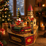 3D Wooden Puzzle Christmas Village Music Box - DIY Santa Sleigh Diorama