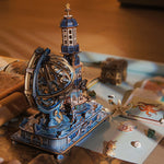 3D Wooden Puzzle Globe Music Box Kit – DIY Laser-Cut Desk Decor Gift