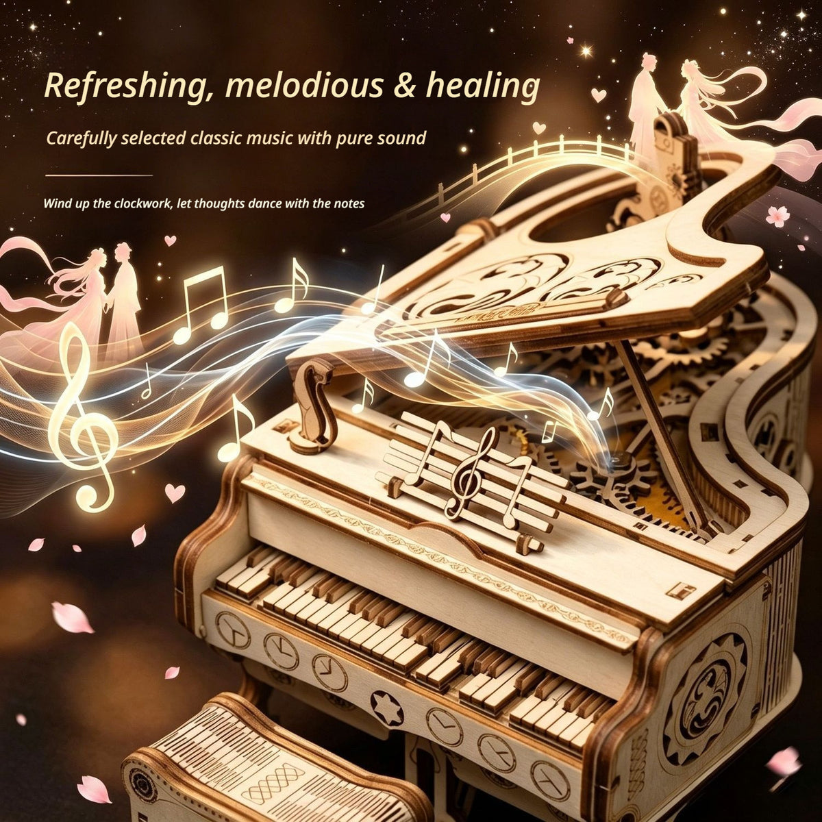 3D Wooden Puzzle Piano Music Box Kit - DIY Wind-Up Desk Decor Gift
