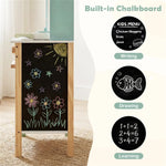 Green and White Wooden Play Kitchen with Chalkboard