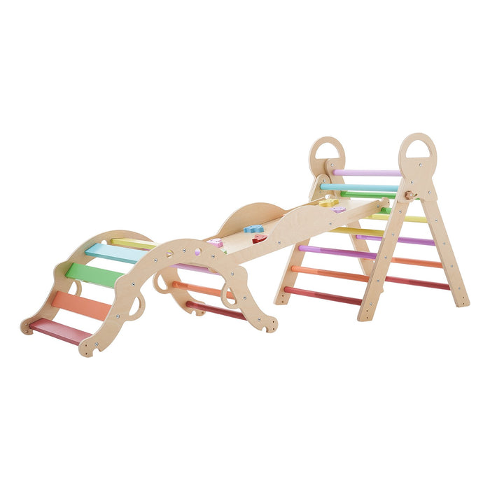 Pastel Wooden Climbing Set with Arch, Ramp and Cars