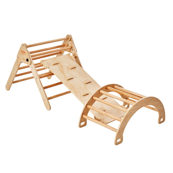 Wooden Triangle Climbing Set with Arch and Ramp
