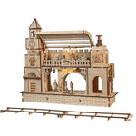 Wooden Railway Station Model with Lighting