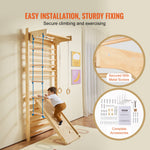Wooden Wall Ladder with Slide and Hanging Rings